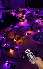 Halloween Garland Purple & Orange Lights Halloween Decorations,6 Ft 54 Led Halloween Willow Vine Twig Timer 8 Modes Remote Contr