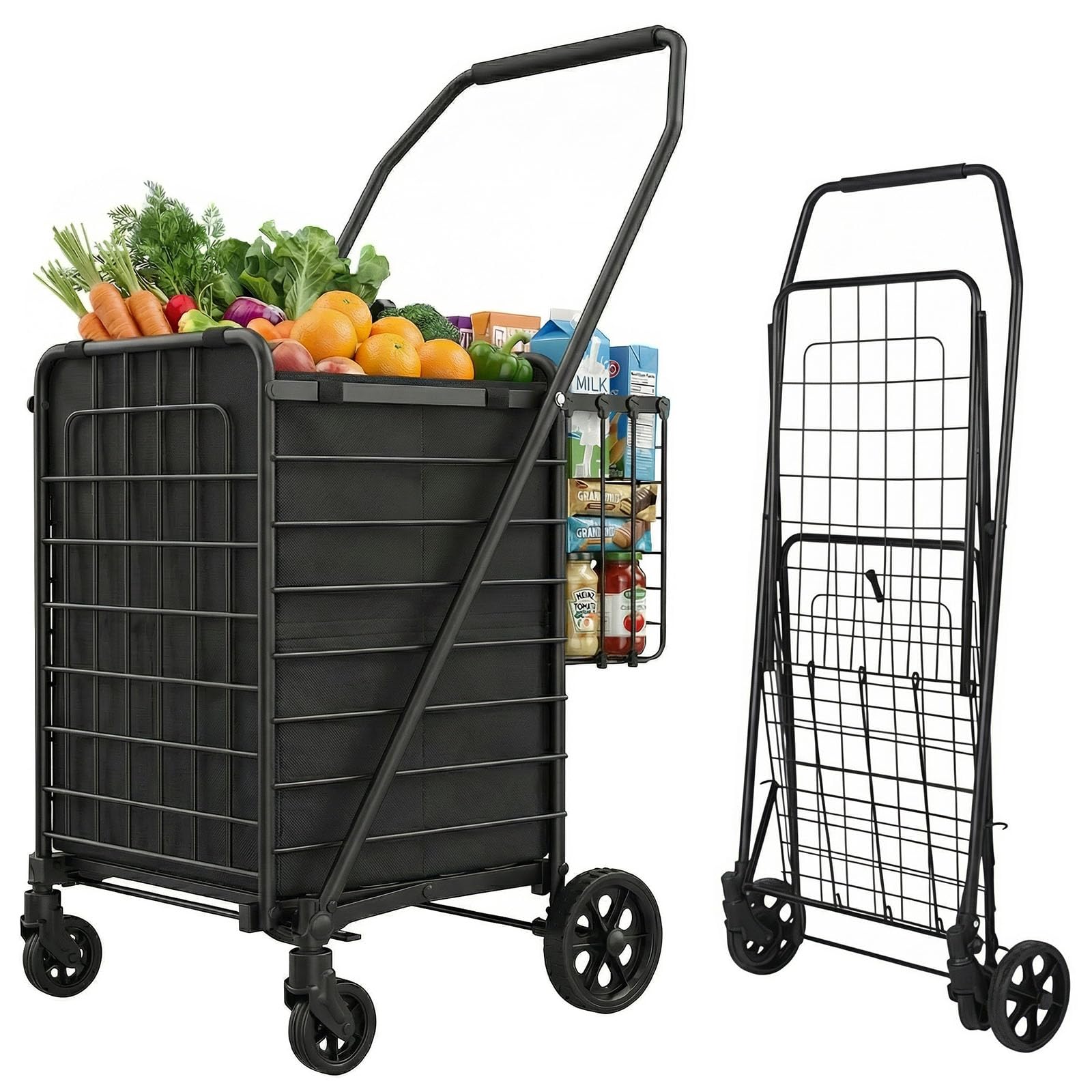 Zagtag Folding Shopping Cart with Waterproof Liner & 360 Swivel Wheels | Collapsible Grocery Cart for Easy Transport, Ideal for 