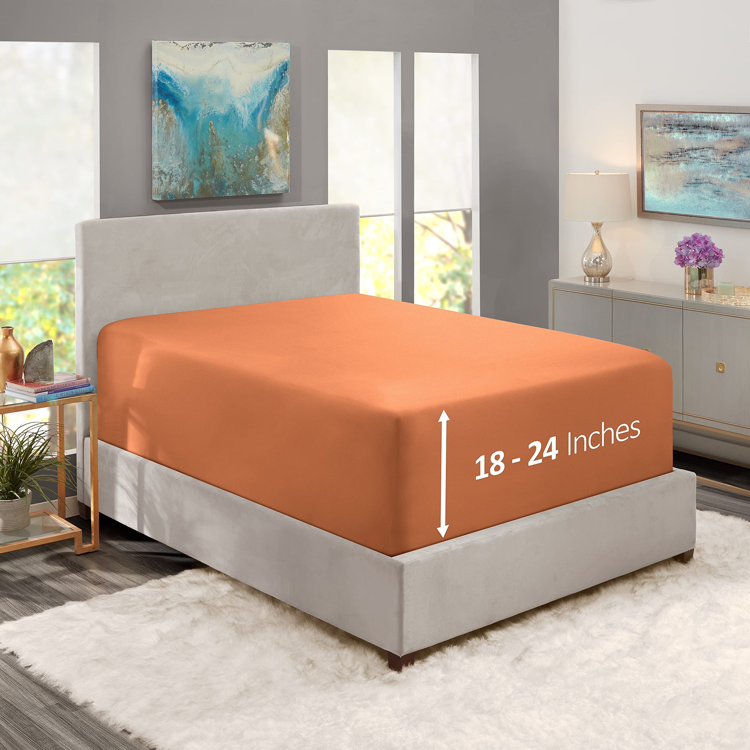 Nestl Rust Fitted Sheet Queen Size, Extra Deep Pocket Queen Fitted Sheet Only, 1800 Microfiber Fitted Bed Sheet, Ultra Soft Fitt