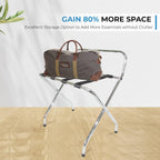 Foldable X-Shape Luggage Rack with Two Shelves, Nylon Straps, Chrome Finish