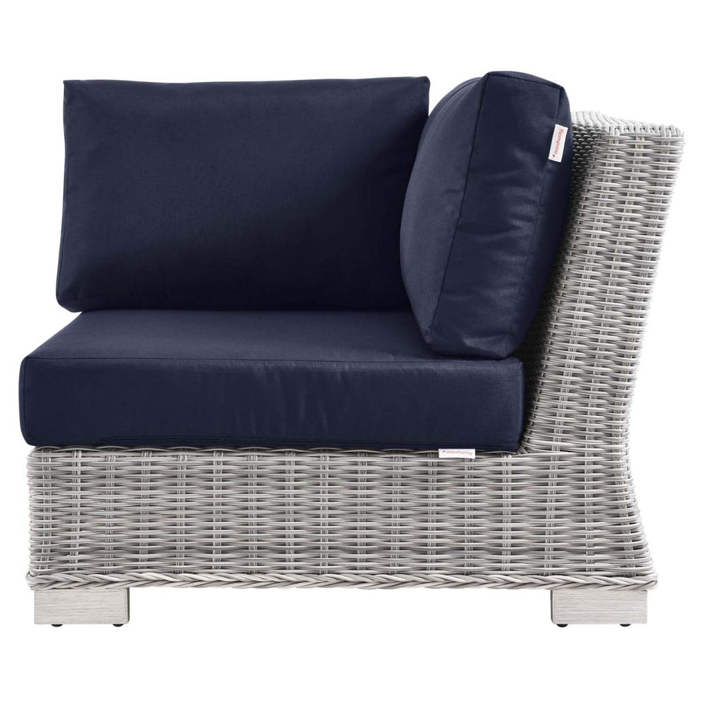 Modway Conway Outdoor Patio Wicker Rattan, Corner Chair, Light Gray Navy