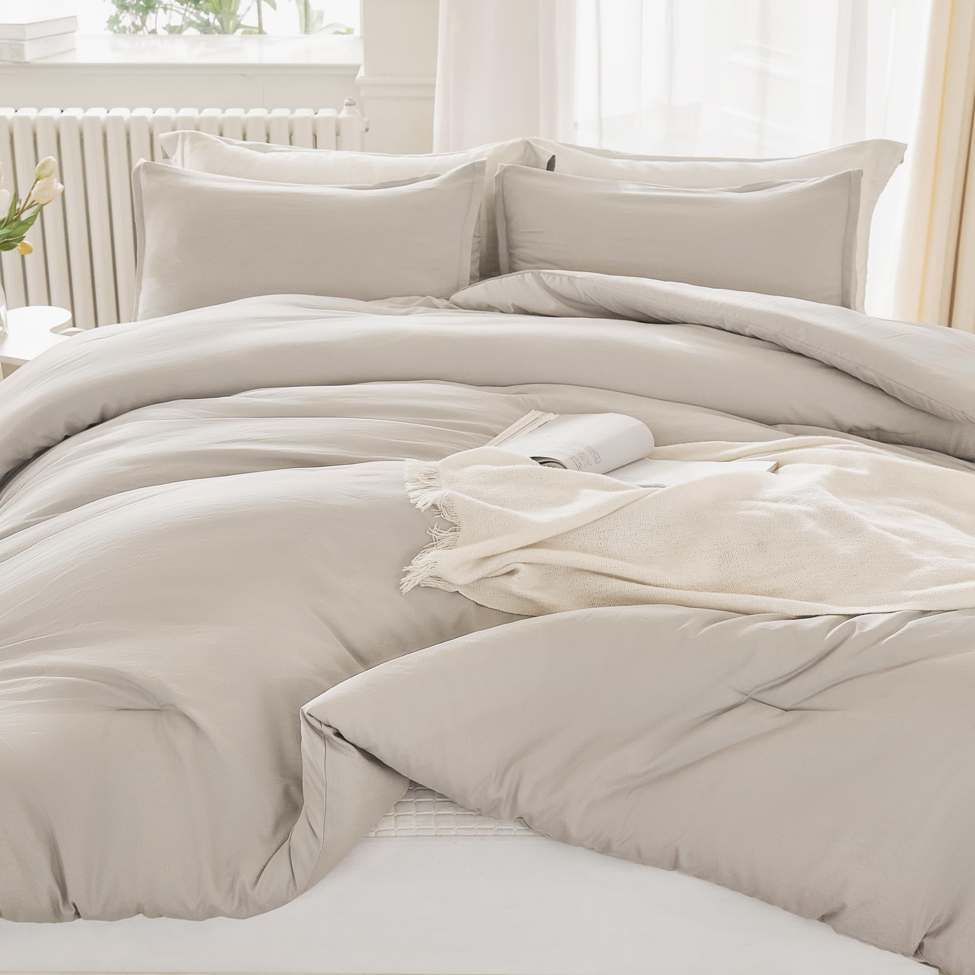 Litanika Oversized King Comforter 120X98, 3 Pieces Linen Lightweight Solid Bedding Comforter Set, All Season Fluffy Bed Set (1 C