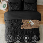 Himeet Queen Bed In A Bag Set 7 Pieces Bedding Set Pintuck Queen Bed Comforter Set Pinch Pleat Queen Size Bed In A Bag Black
