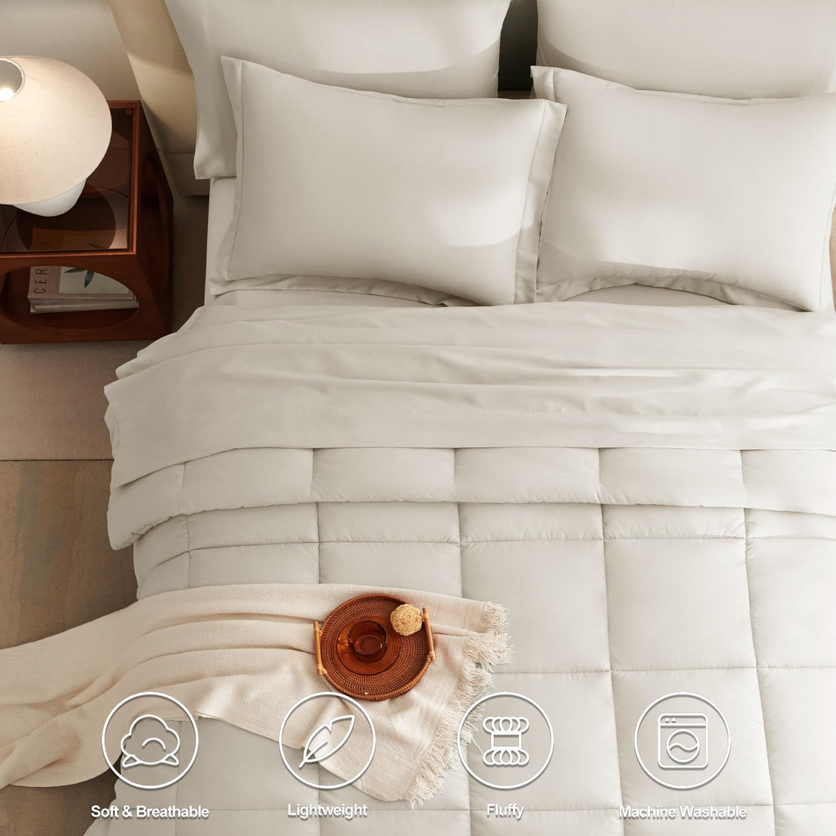 Cozylux Beige Comforter Set King 7 Pieces Cream Comforter Set Bed In A Bag Beige Bedding Sets King For All Season With Comforter, Flat Sheets, Fitted Sheet, Pillowcases & Shams