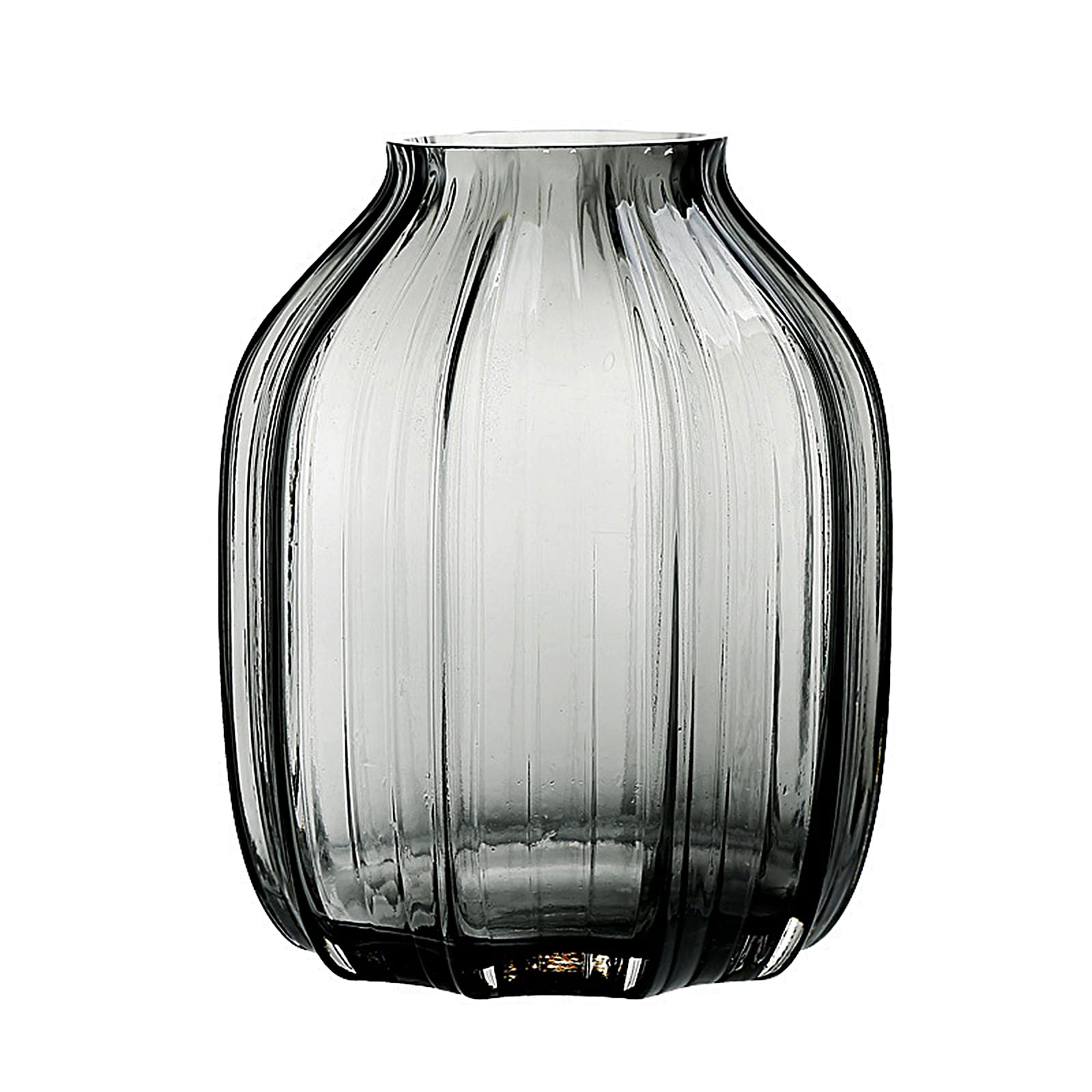 Black Grey Glass Vase for Flowers,Dark Grey Bud Tall Glass Vases,H-8.0 Simple Striped Design for Home Floor Decor,Farmhouse Deco