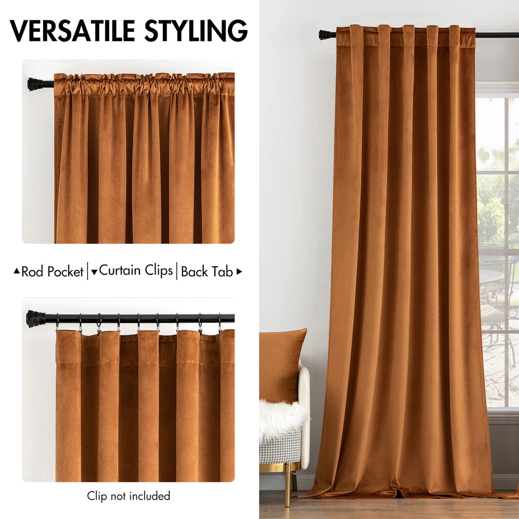Miulee Velvet Curtains 90 Inches 2 Panels - Luxury Blackout Curtains For Bedroom Living Room Thermal Insulated Super Soft Window Drapes Rod Pocket & Back Tab, Gold Brown, W52 X L90 Inch