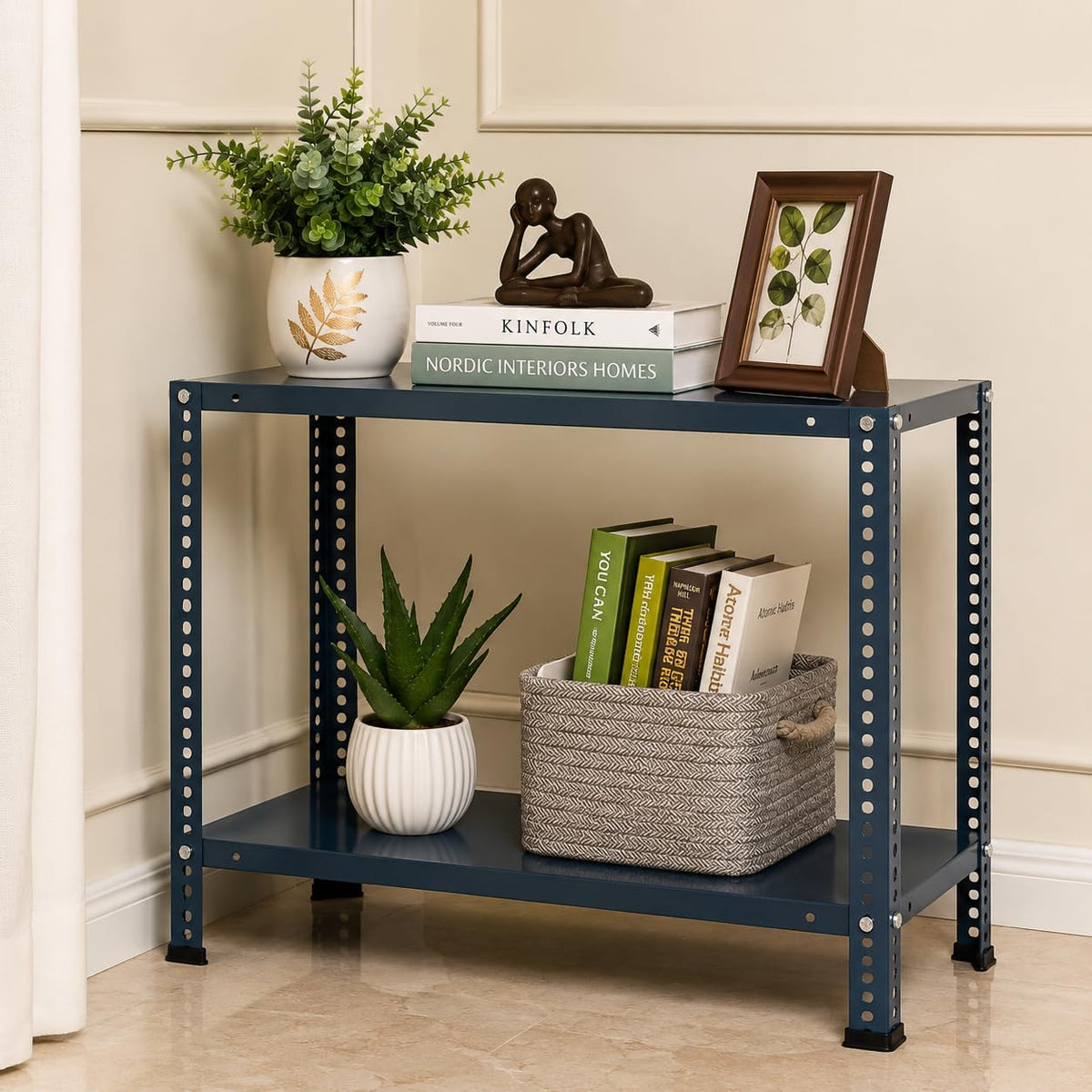 Pure Source India Iron Matte Finish Adjustable Display Rack for Home Office & Gym Use (2 X 1 X 2FT) (2 Shelf)