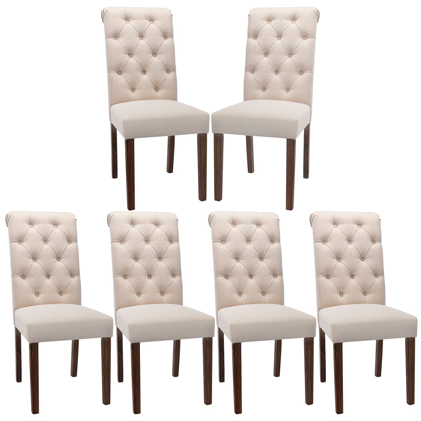 COLAMY Button Tufted Dining Chairs Set of 6, Accent Parsons Diner Chair Upholstered Fabric Dining Room Chairs Stylish Kitchen Ch