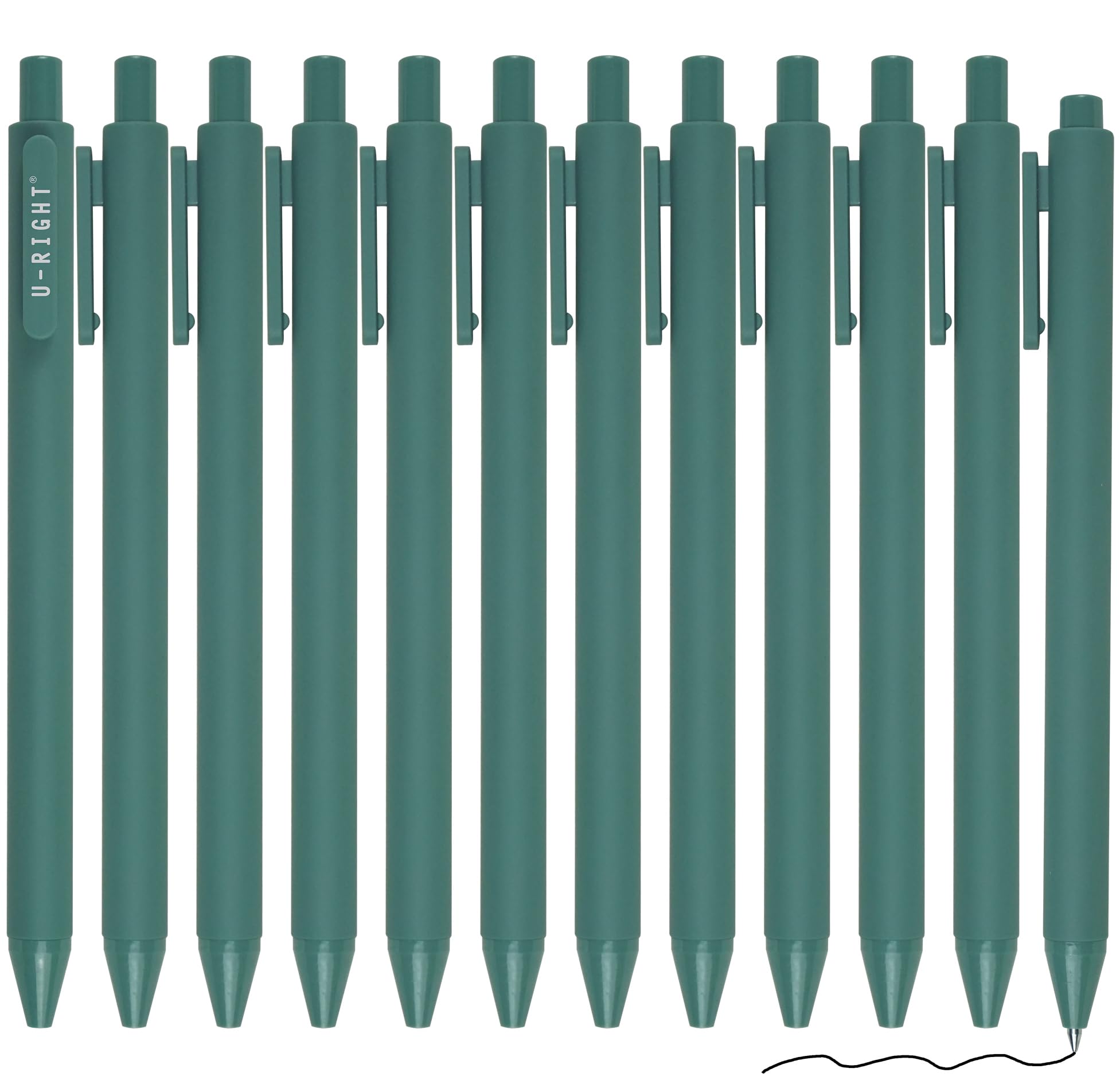 U-Right 12 Pcs Gel Ink Pens Black Ink 0.5 Mm Fine Point Smooth Writing Cute Pens For Office School (Green)