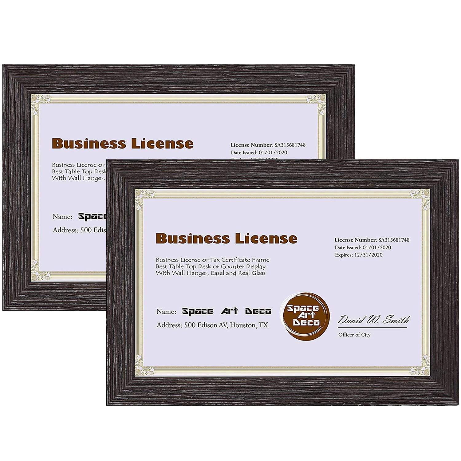 Space Art Deco,5.5x8.5 Document Frame for 5.5x8.5 Business License and Tax Certificates (Color Brown, 2-Pack)
