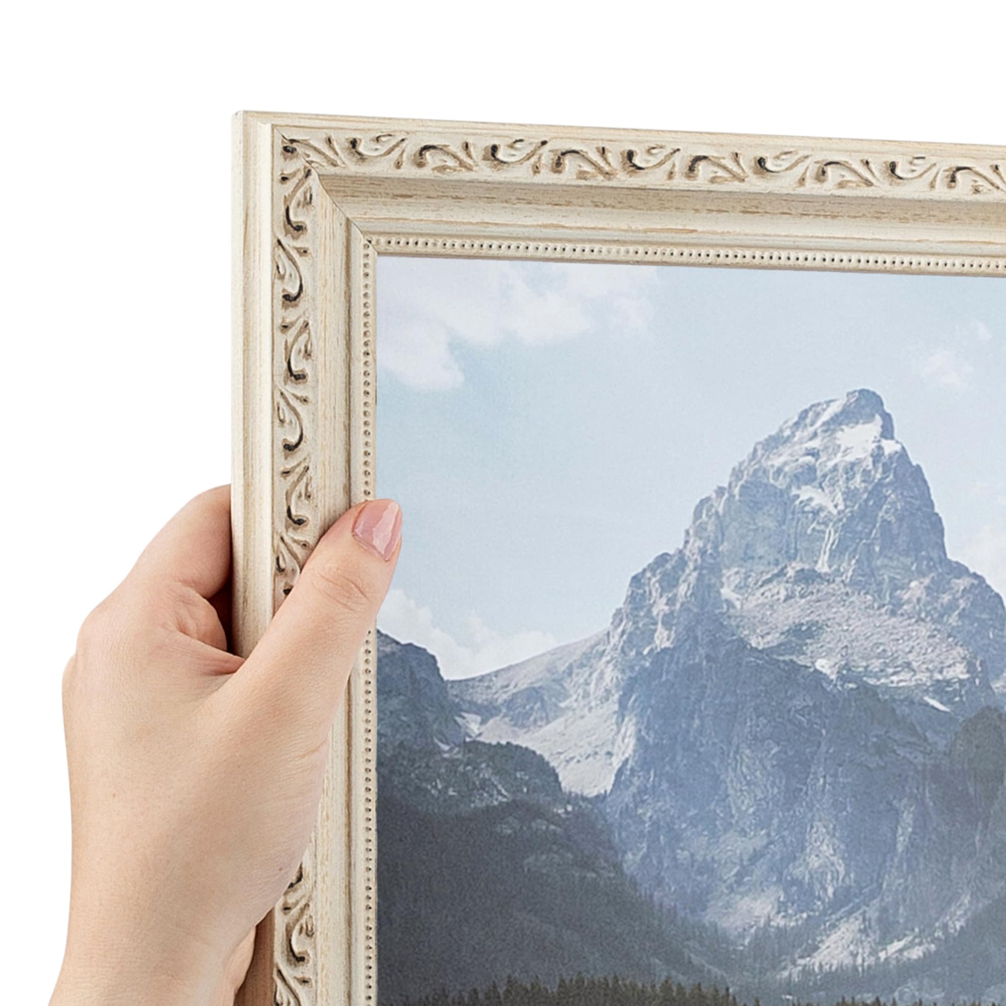 ArtToFrames 20x30 Inch White Picture Frame, This 1.25 Custom Wood Poster Frame is Old White Wash with Bead, for Your Art or Phot