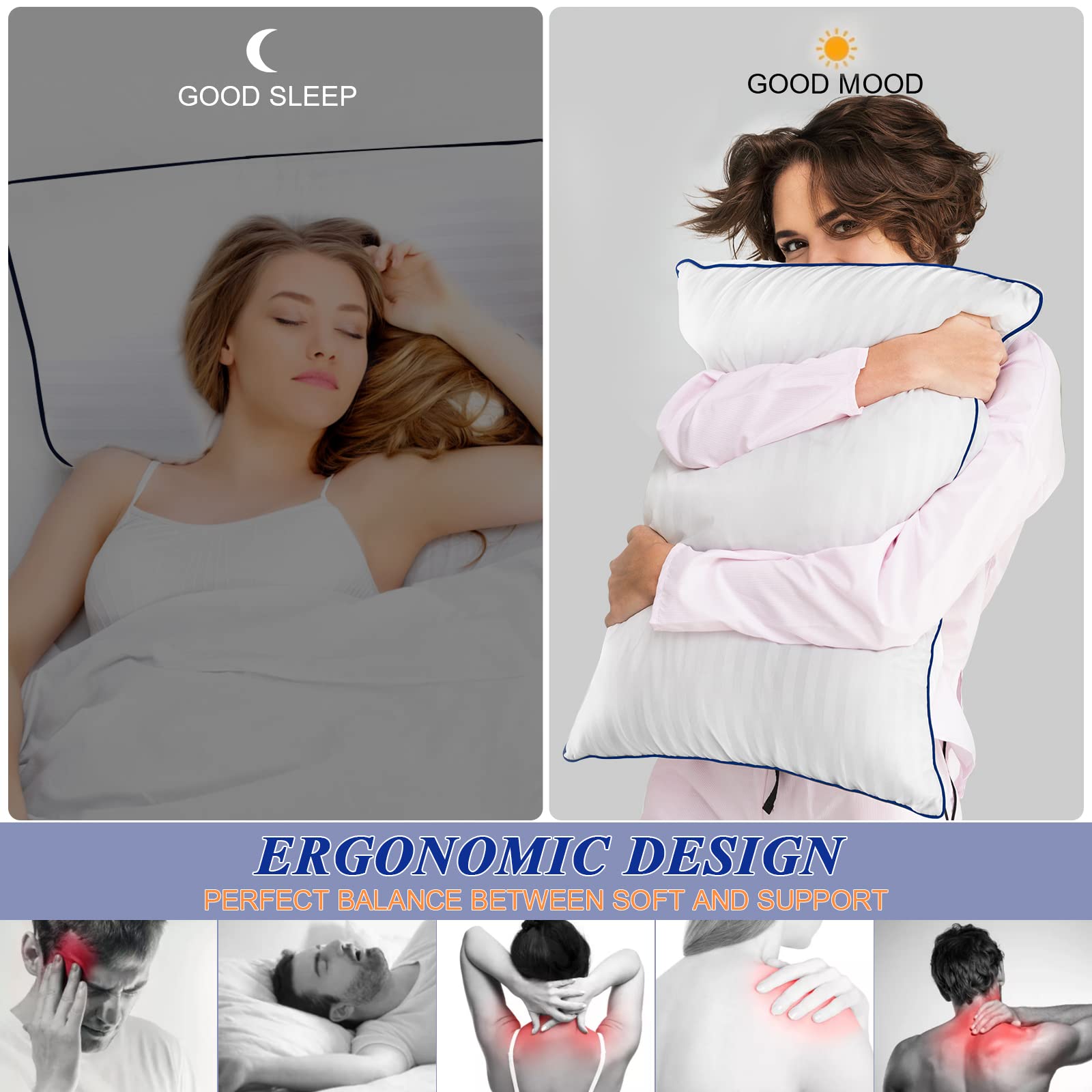 SEMZSOM King Size Bed Pillows Set of 2 - Cooling Luxury Hotel Quality Down Alternative Filling White Polyester
