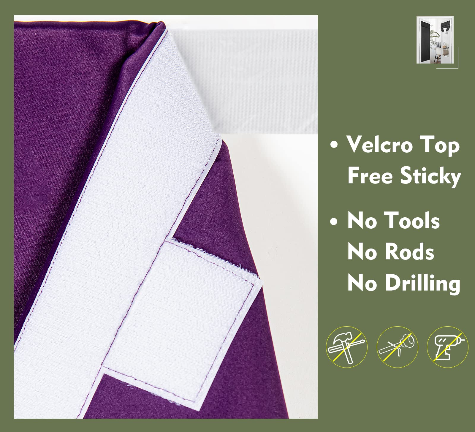 Pi Blackout French Door Curtain,Door Window Shade Privacy Thermal Insulated Long Door Curtain For Glass Door/Sliding Door/Tie Up Shade 1 Panel (W26Xl80,Royal Purple)