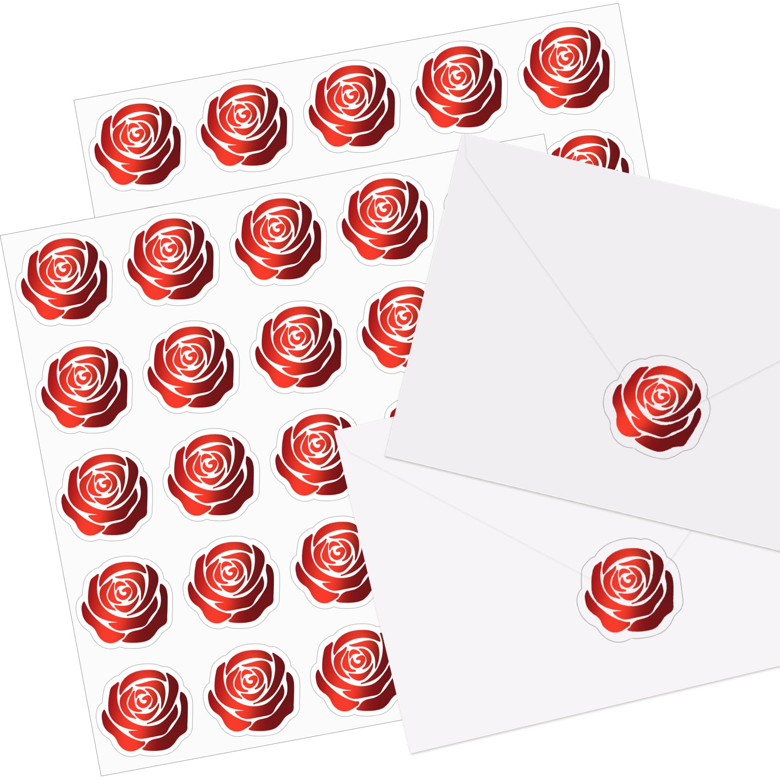Whaline 500Pcs Rose Stickers Red Foil Flower Envelope Seal Stickers Self-Adhesive Label Decals For Wedding Invitation Valentine'