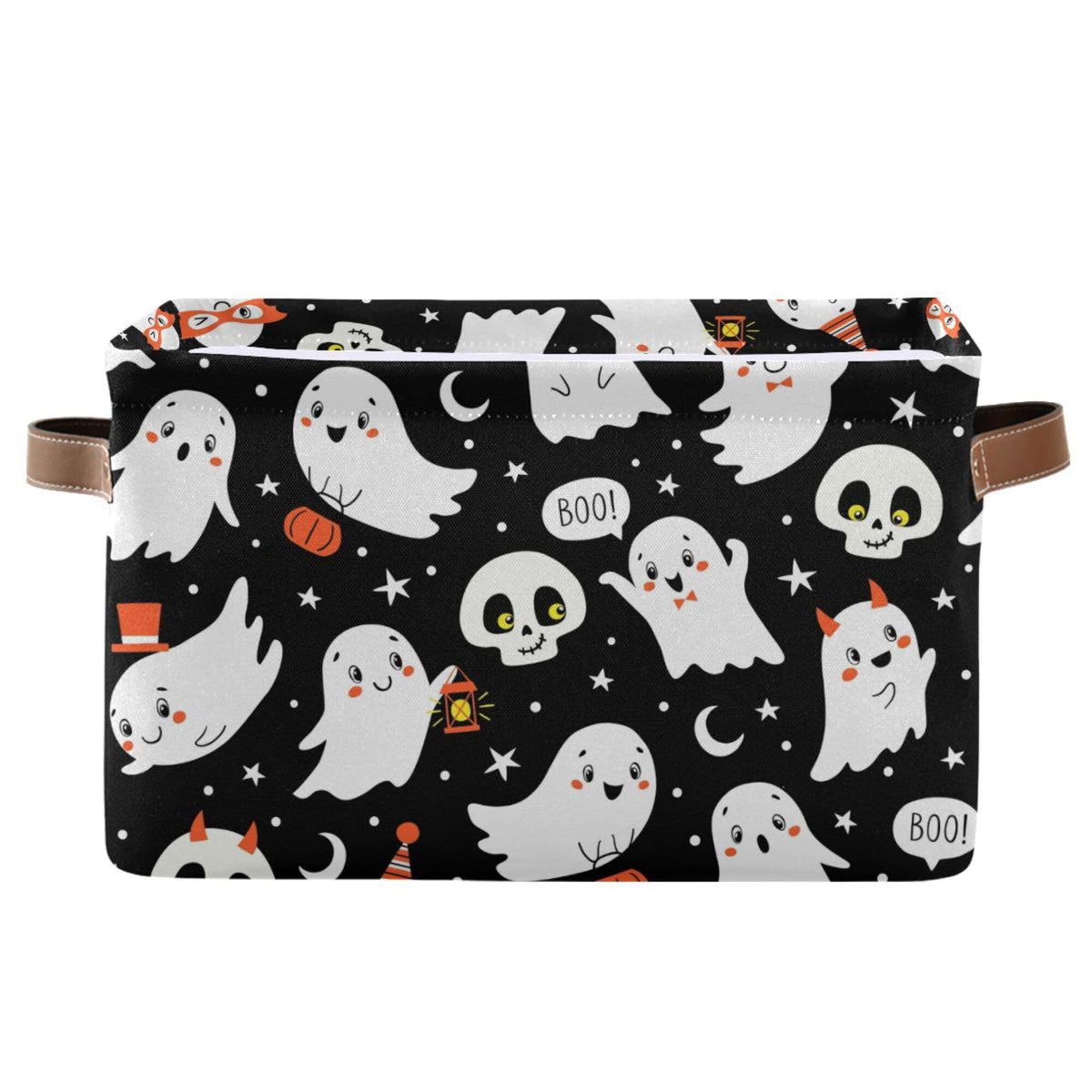 xigua Halloween Decorations Ghost Storage Basket Collapsible Toy Storage Bins Waterproof Canvas Storage Basket with Leather Hand