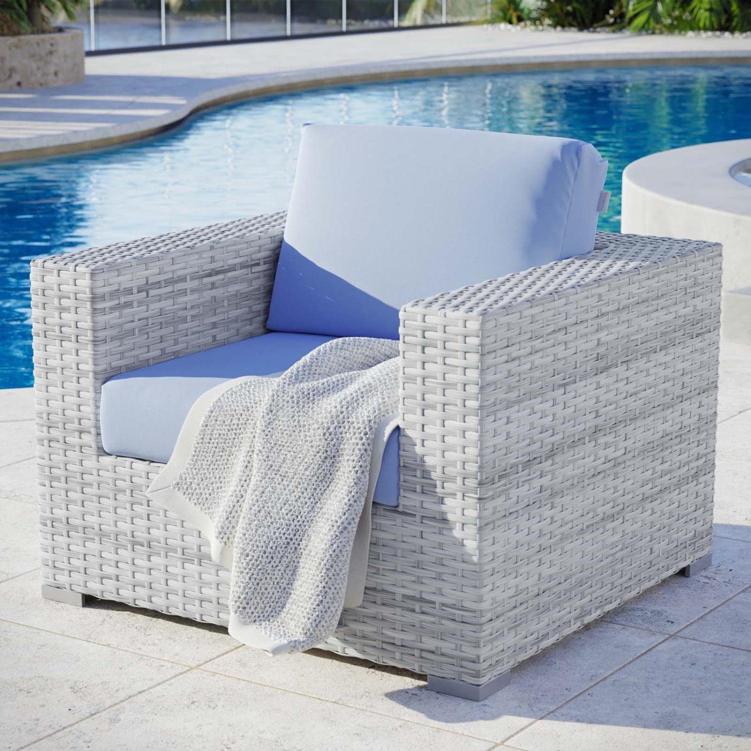 Modway Convene Outdoor Patio Armchair, Light Gray Light Blue