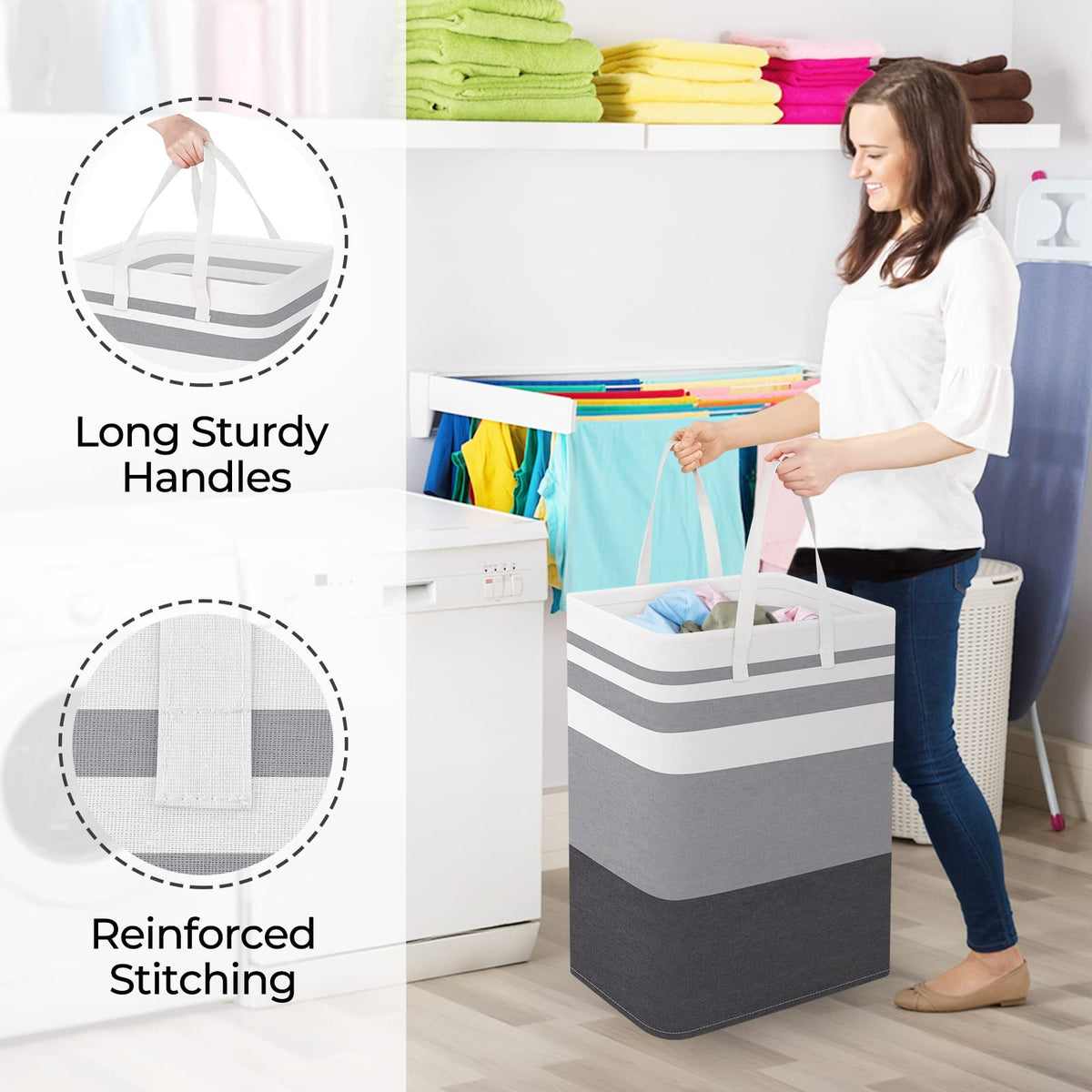 Storageright Large Collapsible Laundry Basket Hamper With Easy Carry Handles,Freestanding Clothes Hampers For Laundry, Bedroom,