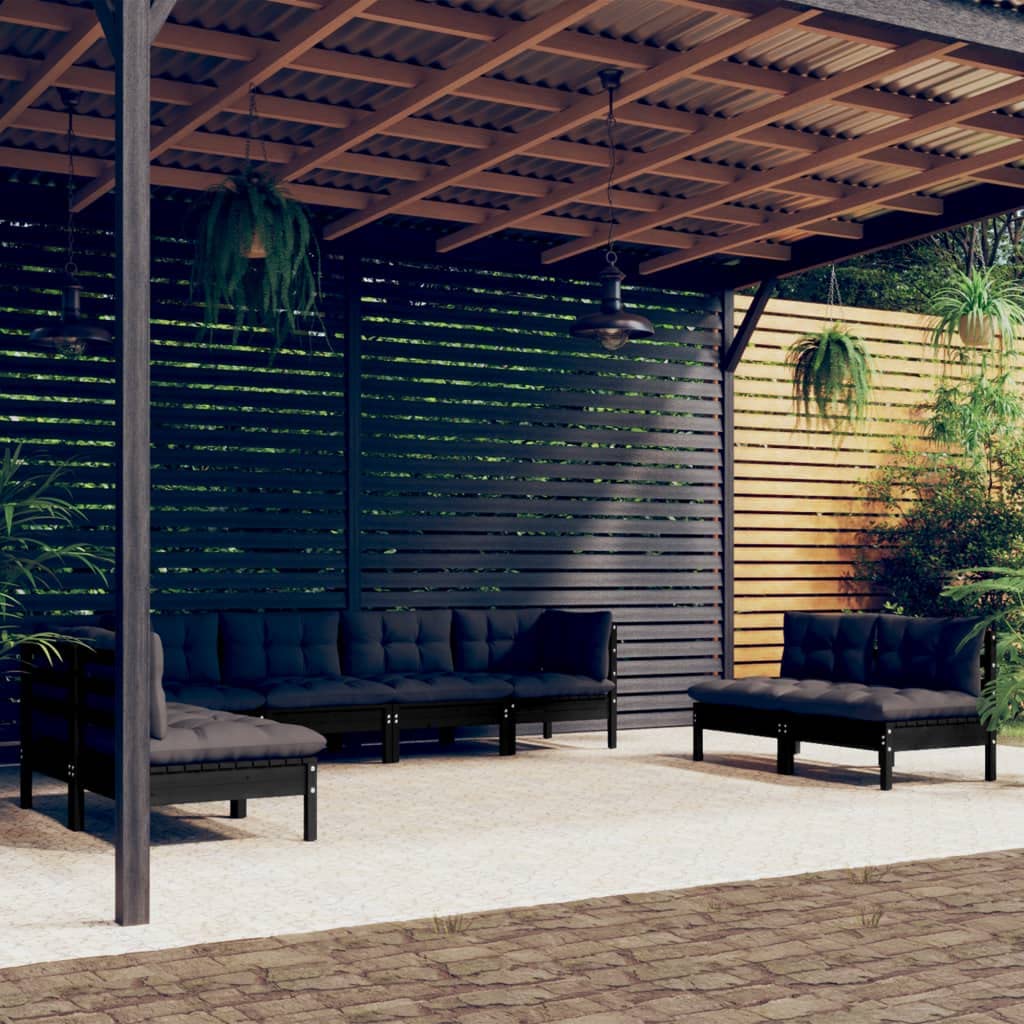 vidaXL Solid Pinewood Patio Lounge Set 8 Piece with Cushions Garden Outdoor Lawn Yard Terrace Balcony Wooden Seat Seating Furniture