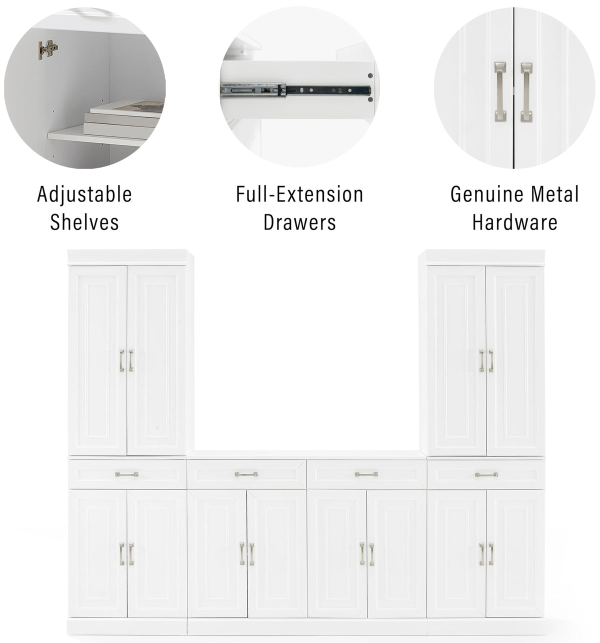 Crosley Furniture Stanton 3-Piece Traditional Sideboard Buffet Cabinet and Kitchen Storage Pantry Set, White