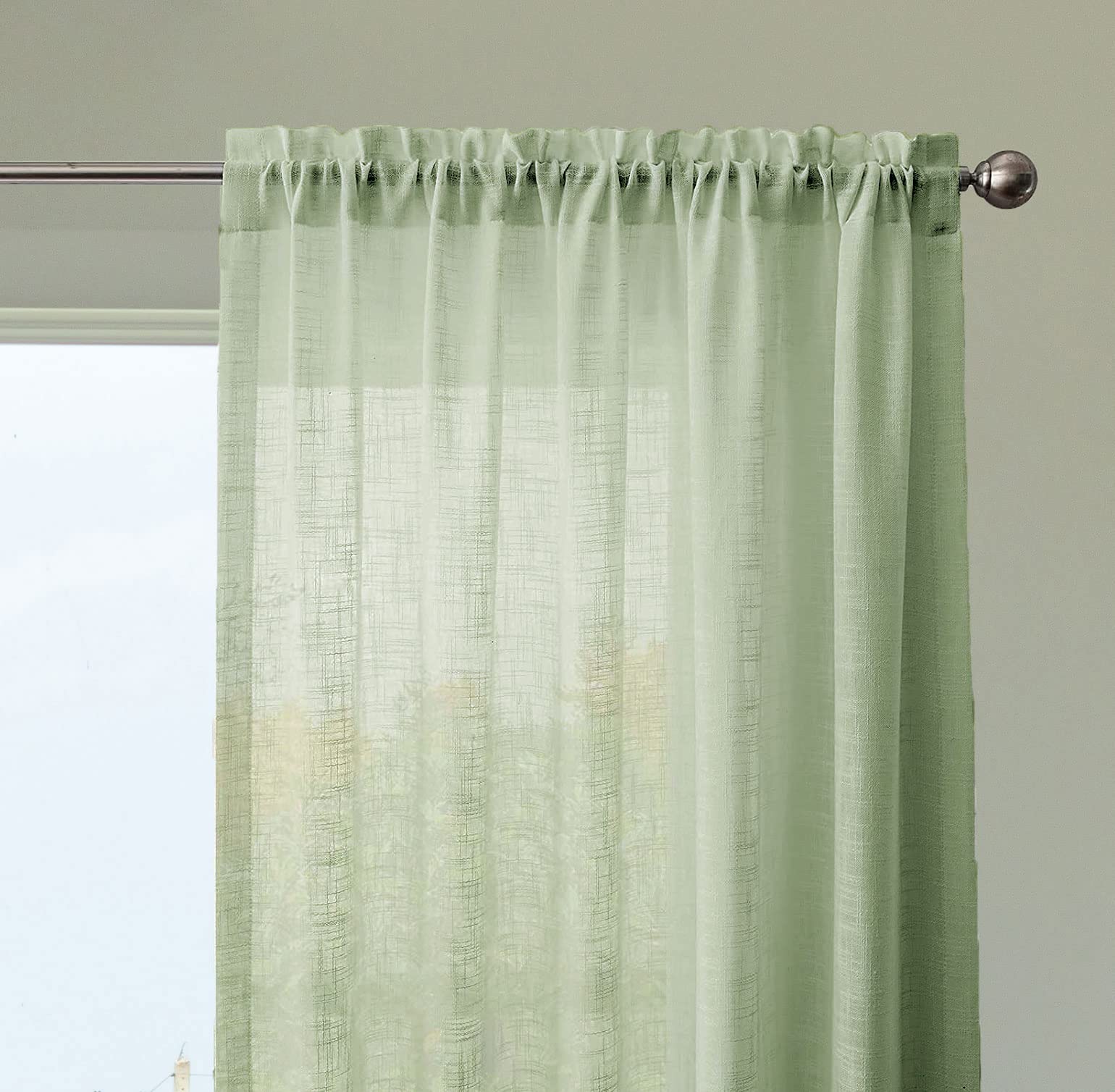 Homemonde Sheer Curtain 5 Feet Window Set Of 2 Cotton Transparent Rod Pocket Curtains Light Weight Deorative Panels Mint Green