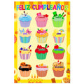 Waahome Spanish Happy Birthday Chart Poster For Classroom Decorations 12'X17.3' Cupcakes Espaol Classroom Birthday Poster Cale