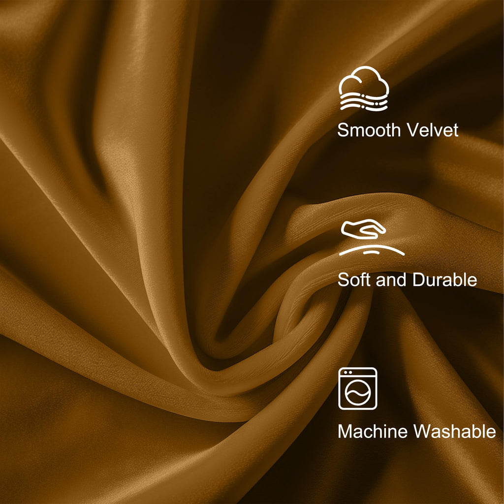 Lazzzy Velvet Curtains Golden Brown Room Darkening Thermal Insulated Curtains 72 Inch Length Drapes For Bedroom Living Rod Pocke