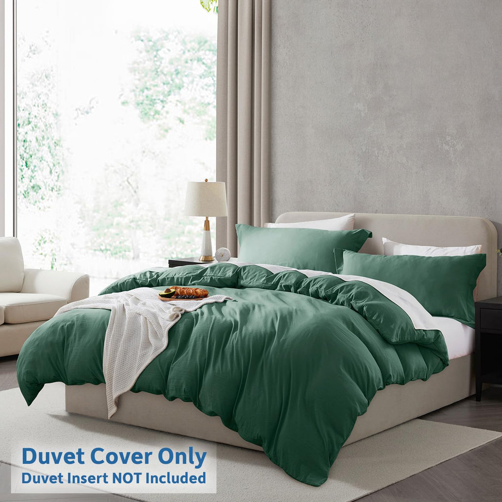 Nestl Dark Green Duvet Cover Queen Size - Soft Prewashed Queen Duvet Cover Set, 3 Piece, With Zipper Closure, 1 Duvet Cover 90X90 Inches And 2 Pillow Shams - No Comforter