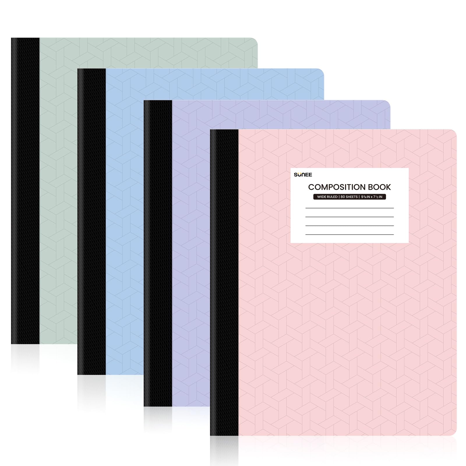 Sunee Composition Notebooks (4 Pack) - Wide Ruled Paper, Composition Book, 9 3/4' X 7 1/2', 80 Sheets/160 Pages, Assorted Colo