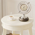 Acme Aberta Round Wooden End Table With Bottom Shelf In Antique White