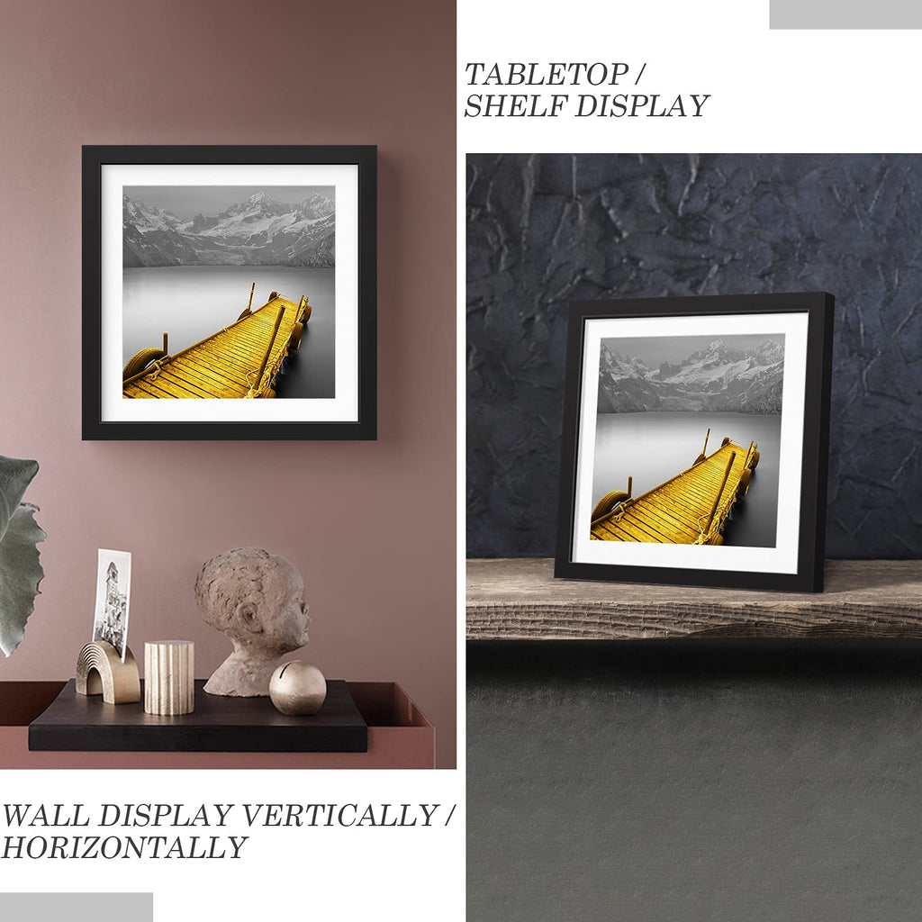 12X12 Picture Frames Black Solid Wood Display Pictures 10X10 Or 8X8 With Mat Or 12X12 Without Mat - 12X12 Inch Square Photo Fram