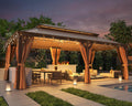 Mellcom 12' X 22' Hardtop Gazebo,Galvanized Steel Metal Double Roof Aluminum Gazebo With Curtain And Netting,Brown Permanent Pav