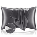 Bedelite Satin Pillowcase With Zipper, Dark Grey Pillow Cases Queen Size Set Of 2, Super Soft And Cooling Similar To Silk Pillow