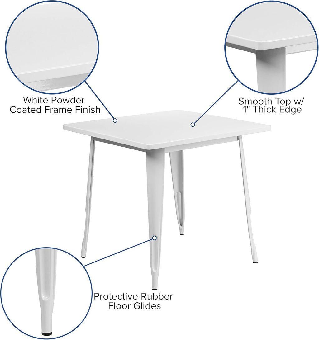 Commercial Grade 31.5 Square White Metal Indoor-Outdoor Table Set with 4 Stack Chairs