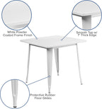 Commercial Grade 31.5 Square White Metal Indoor-Outdoor Table Set with 4 Stack Chairs