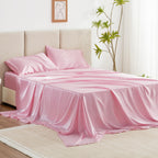 Love'S Cabin Twin Xl Satin Sheet Sets - 3 Piece Pink Silky Satin Bed Sheets With Deep Pockets, Luxury Silk Feel Satin Sheet Set Twin Xl (1 Flat Sheet,1 Fitted Sheet,1 Pillow Case)