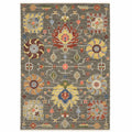 HomeRoots 509337 10 x 13 ft. Gray Charcoal Yellow Blue Rust Red Pink Green & Ivory Oriental Power Loom Stain Resistant Rectangle Area Rug with Fringe