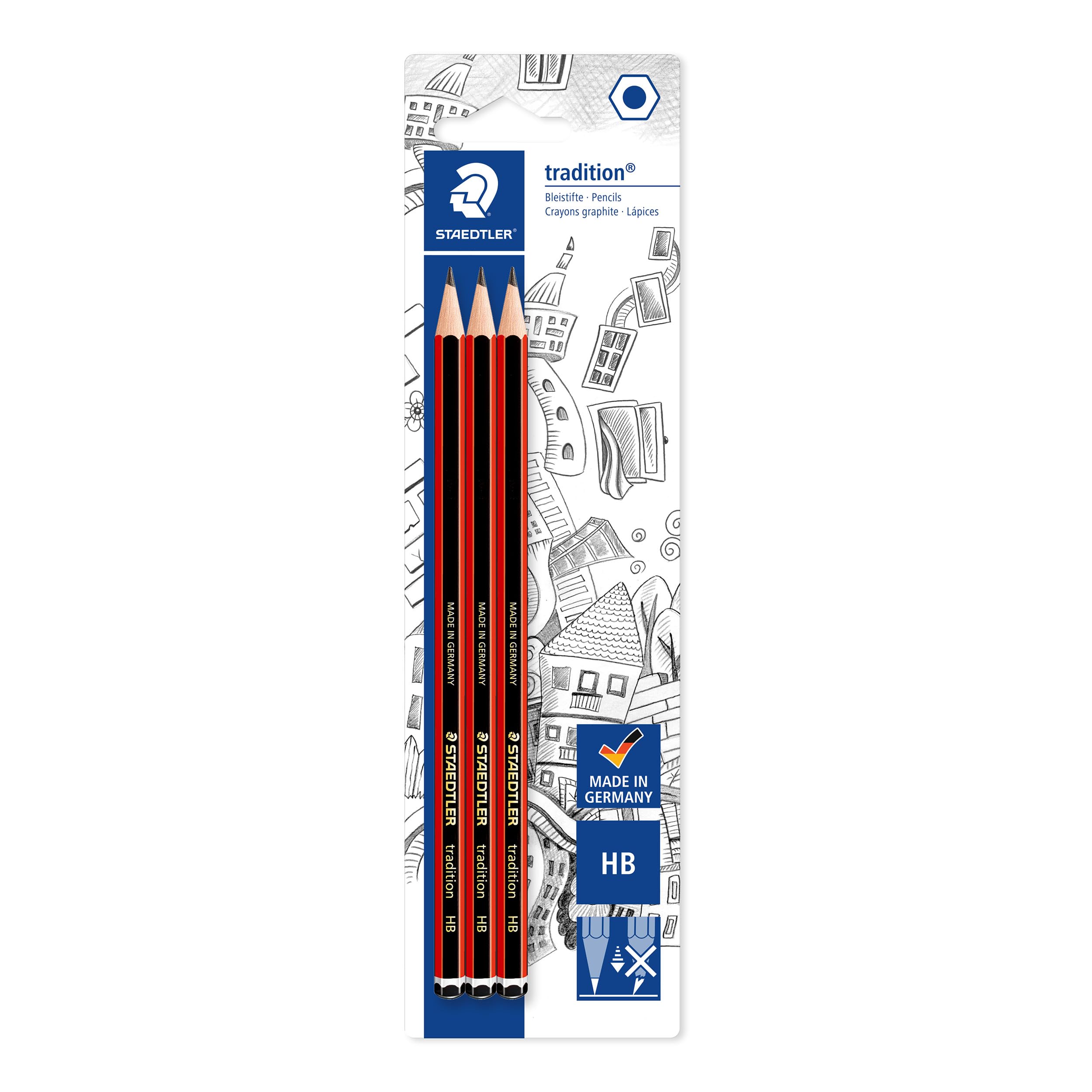Staedtler 110-Hbbk3D Tradition Graphite Pencil For Drawing & Sketching - Hb (Pack Of 3)