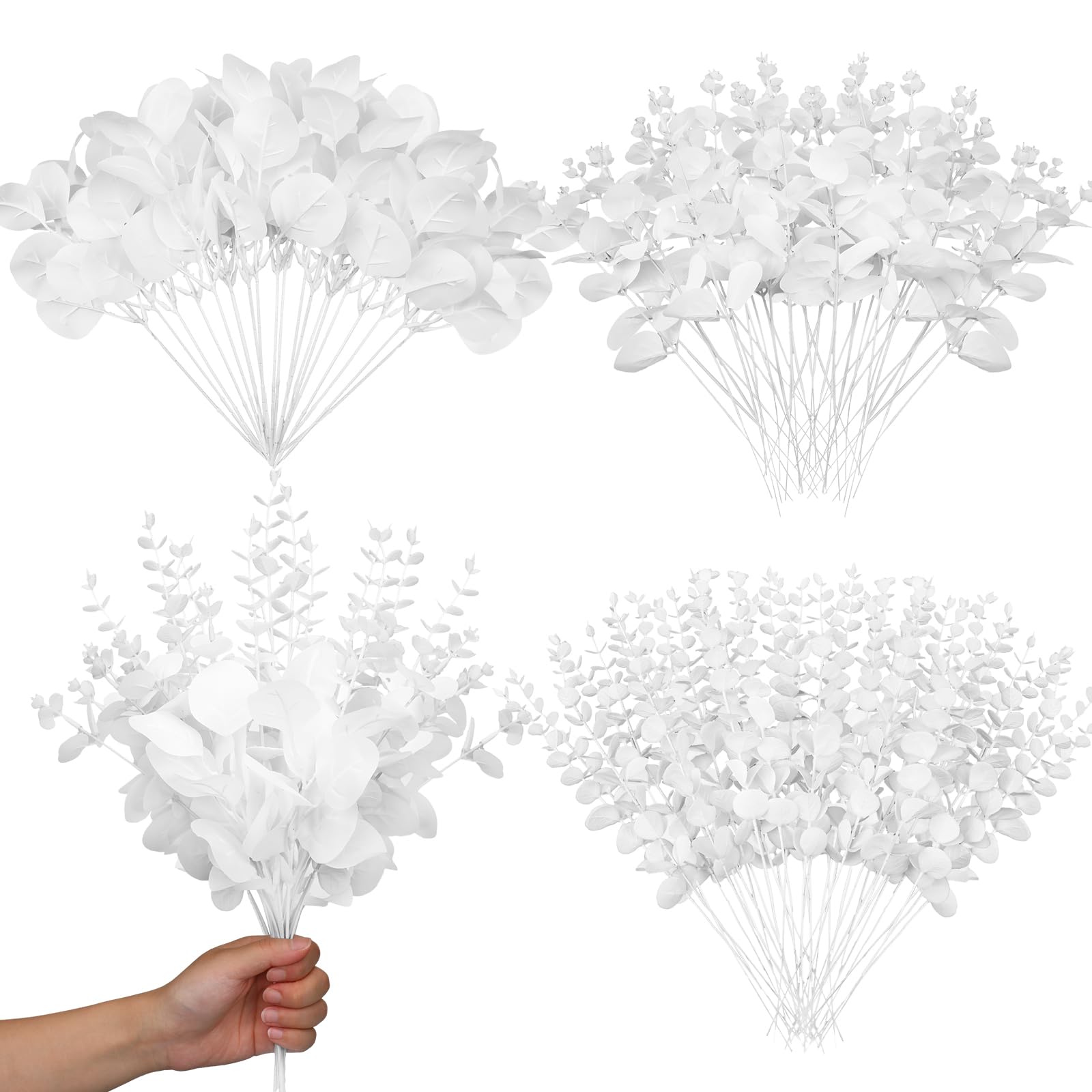 Giegxin 90 Pcs 3 Kinds Mixed Eucalyptus Leaves Stems Bulk Artificial Silver Dollar Eucalyptus Leaves Picks Dried Eucalyptus Bund