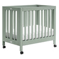 Babyletto Origami Mini Portable Crib Folding with Wheels in Light Sage, 2 Adjustable Mattress Positions, Greenguard Gold Certifi
