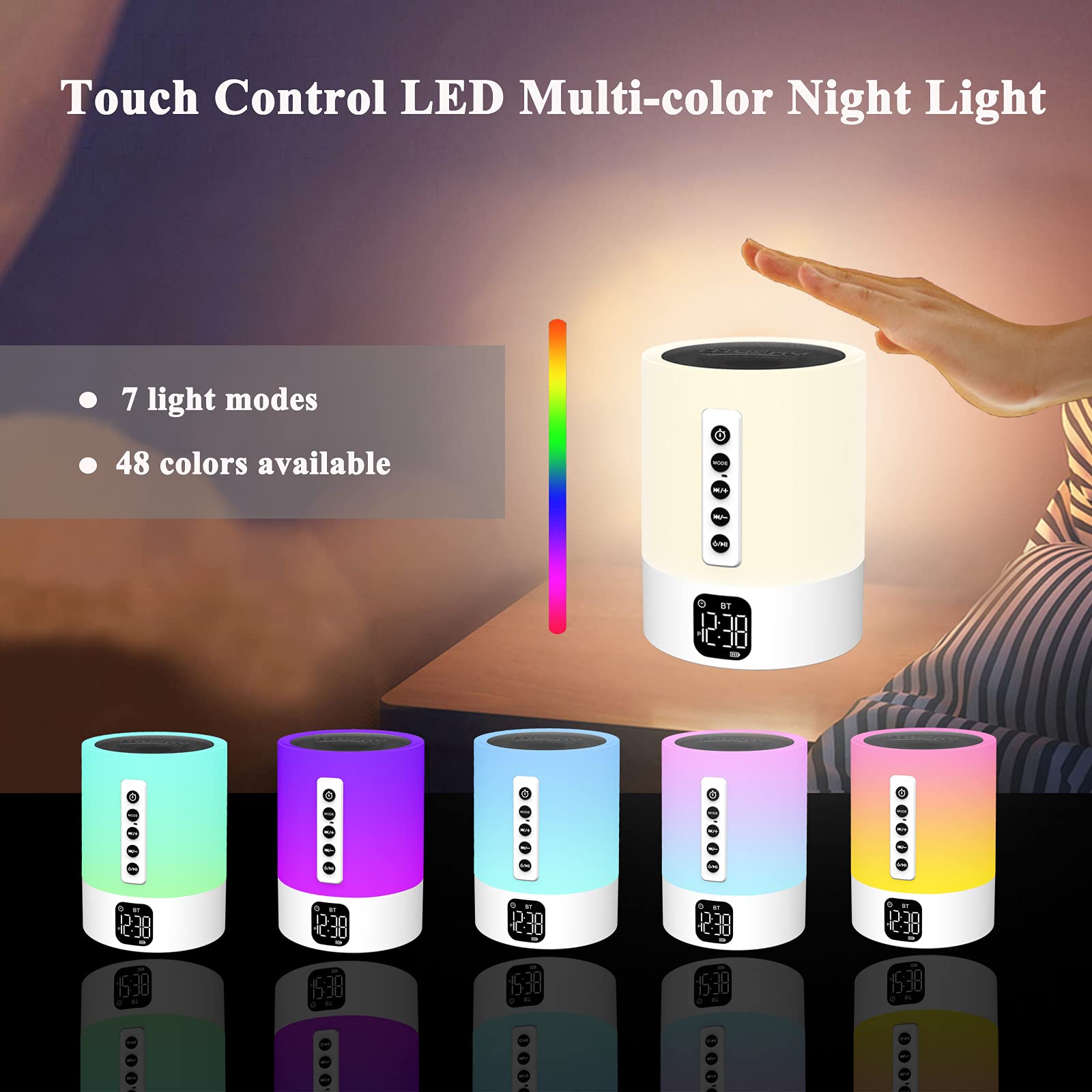 Biseoamz DY29S Bluetooth Speaker White Noise Machine Night Light Alarm Clock Multicolor