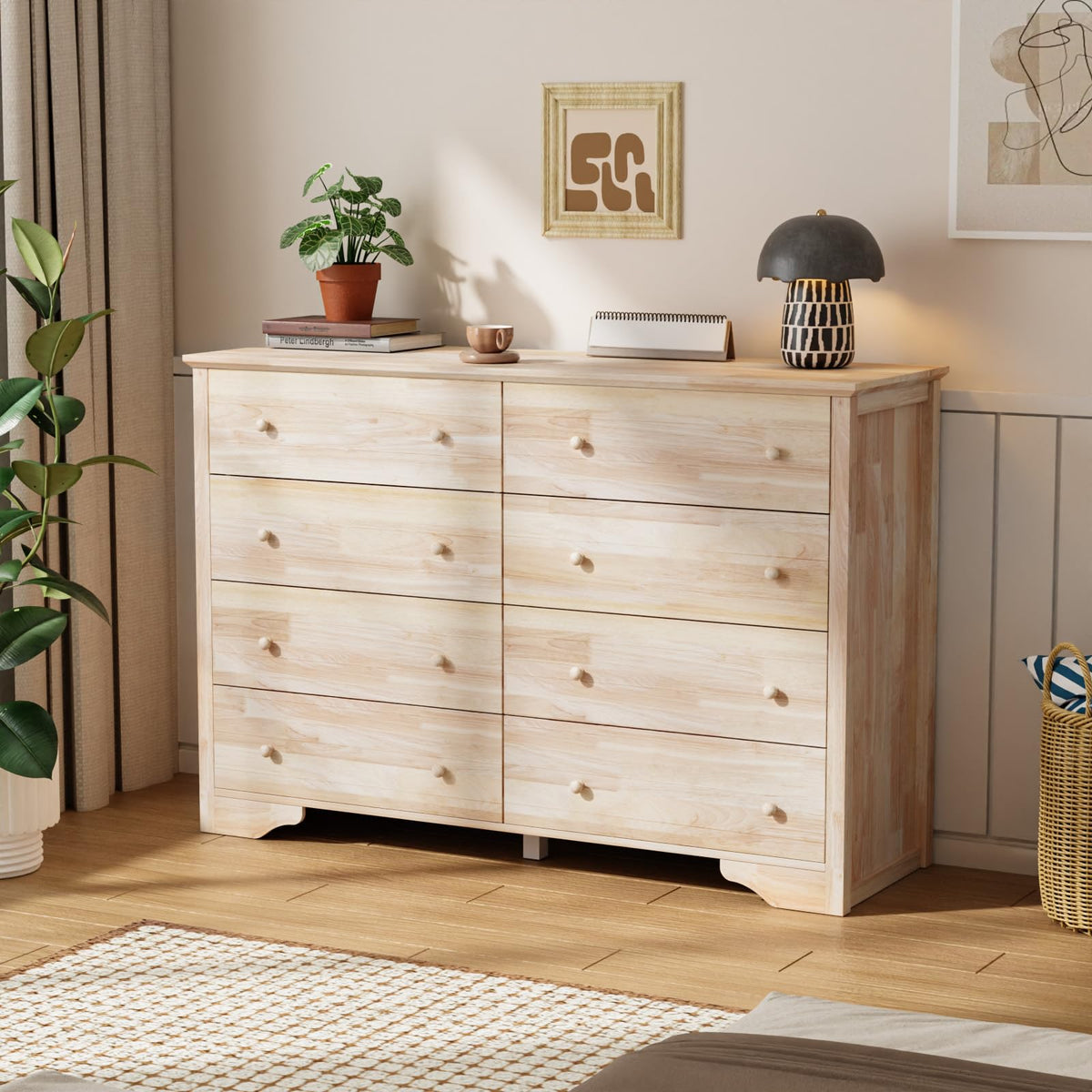 VINGLI 55 W Solid Wood Dresser 8 Drawer, Unfinished Chest for Color DIY, 55.1 W*17.72 D*37 H