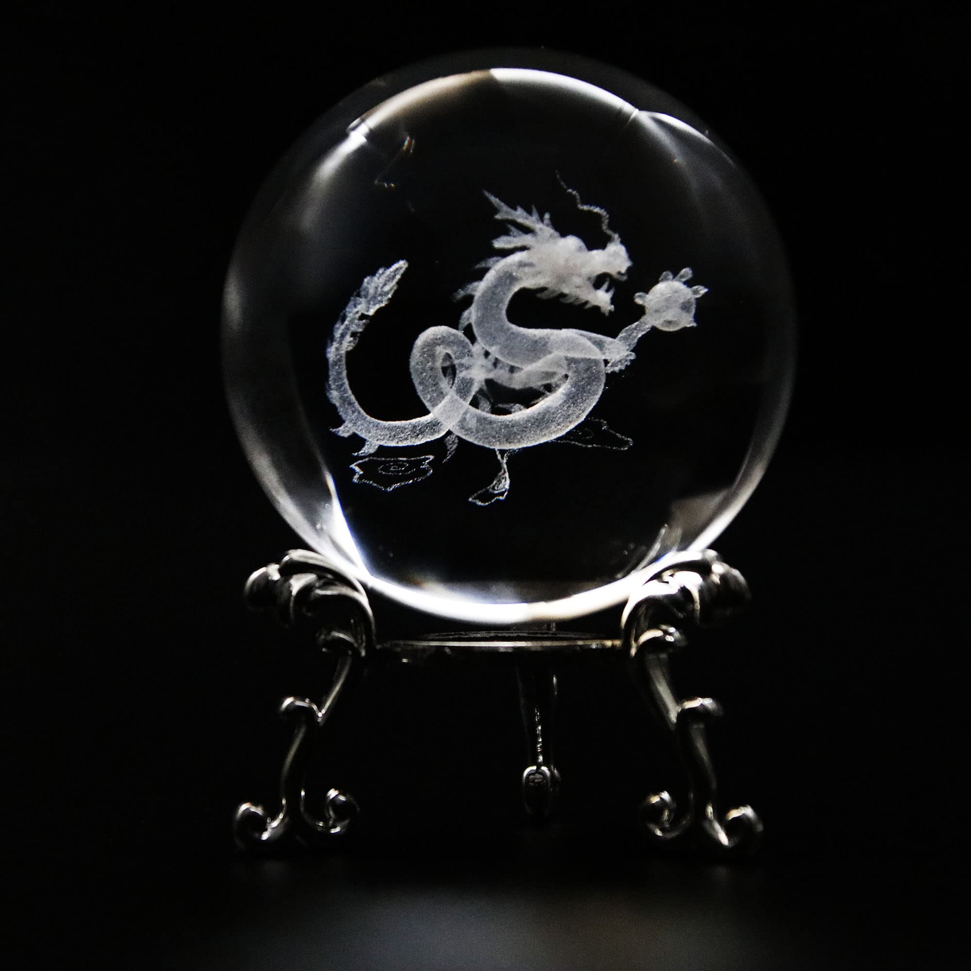 3D Laser Crystal Ball Paperweight Dragon Figurines Glass Crystal Ball with Stand Gift