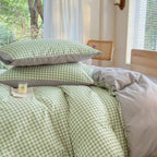 Nsnlgsgc Sage Green Gingham Duvet Cover Set Queen, Grid Simple Geometric Square Pattern Comforter Cover,Soft Plaid Washed Microf