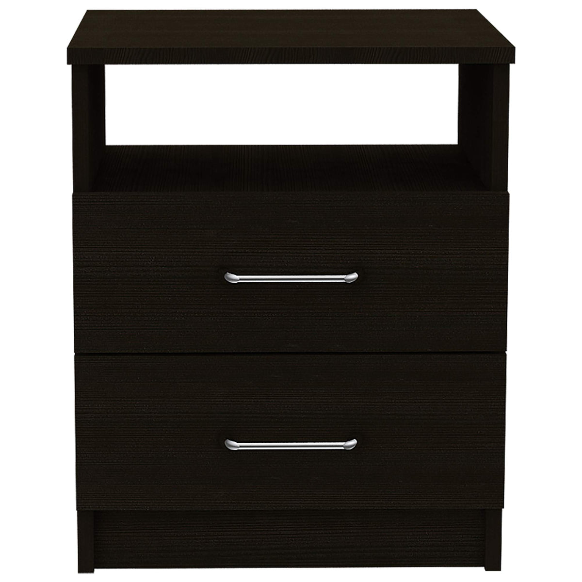 Depot E-Shop Salento Nightstand with Two Drawers, One Shelf, and Superior Top, 20" H, Black, Bedroom