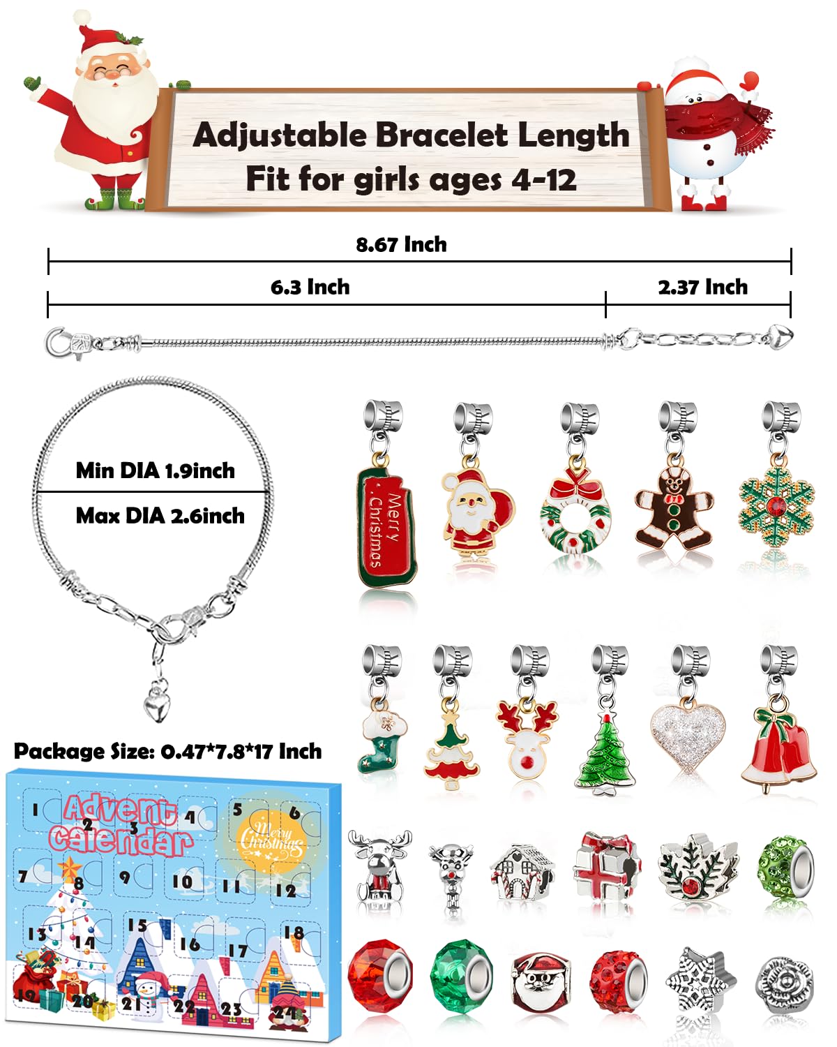 Advent Calendar 2023 Girls, Jewelry Making Kit Charm Bracelet Advent Calendar For Kids Countdown To Christmas, Diy Christmas Art