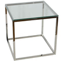 Cortesi Home Kent End Table, 22 Square, Silver Stainless Steel with Glass Top
