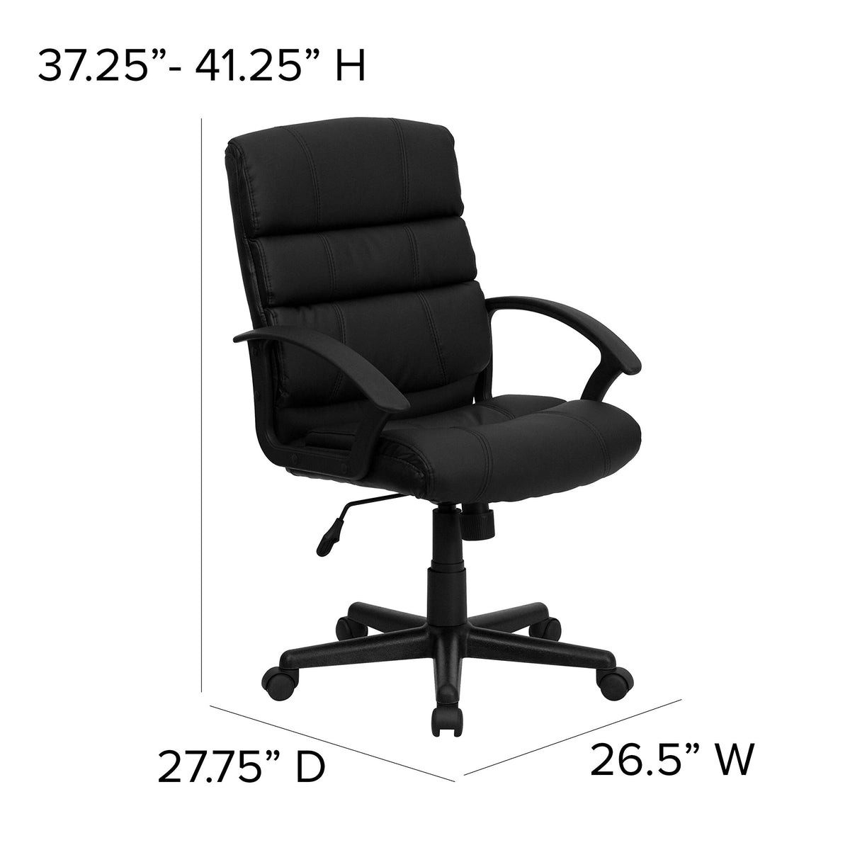Flash Furniture Lane Mid-Back Black LeatherSoft Swivel Task Office Chair with Arms