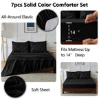 Himeet Queen Bed In A Bag Set 7 Pieces Bedding Set Pintuck Queen Bed Comforter Set Pinch Pleat Queen Size Bed In A Bag Black