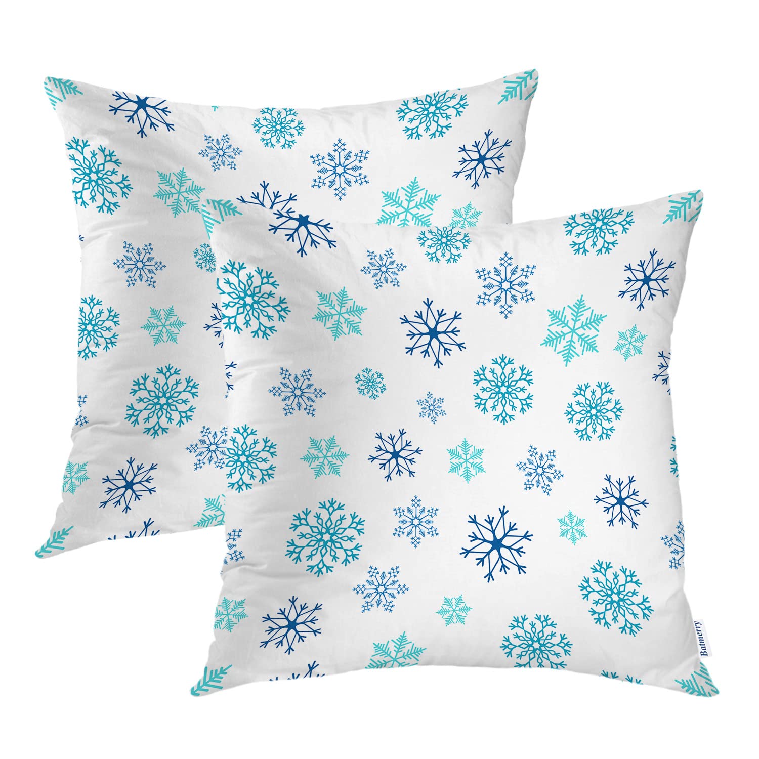 Batmerry Blue Winter Snowflakes Throw Pillow Covers,Winter Falling Snow White Crystal Double Sided Throw Pillow Covers Sofa Cush