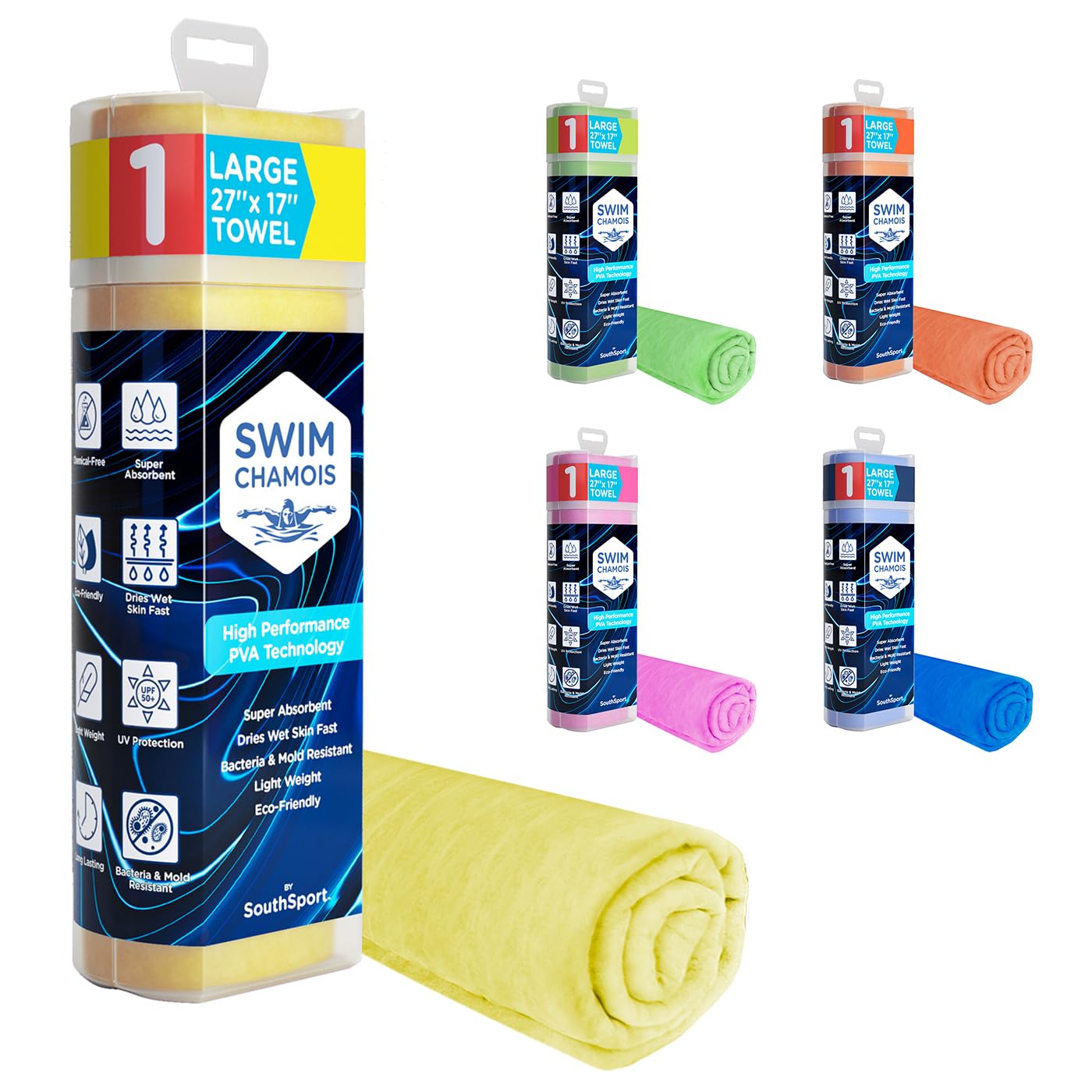 South Sport Swim Shammy Quick Dry Beach Towel - Super Absorbent, Scratch-Free Cloth, Fast Drying for Camping, RV
